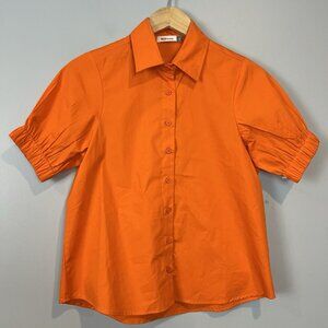 Maude Vivante Nico Top Womens Size Small Orange Button Down Short Sleeve Blouse
